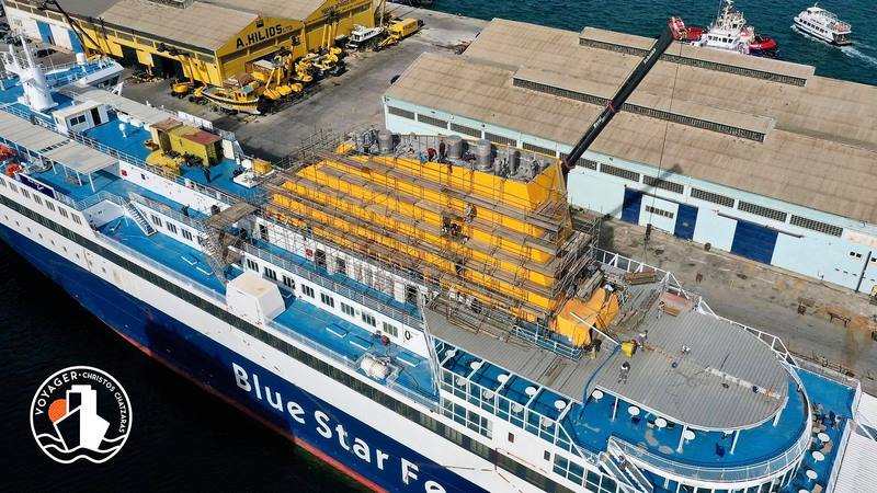 Blue Star Myconos Η πρόοδος των εργασιών στην τσιμινιέρα Photos 1, Αρχιπέλαγος, Η 1η ναυτιλιακή πύλη ενημέρωσης στην Ελλάδα